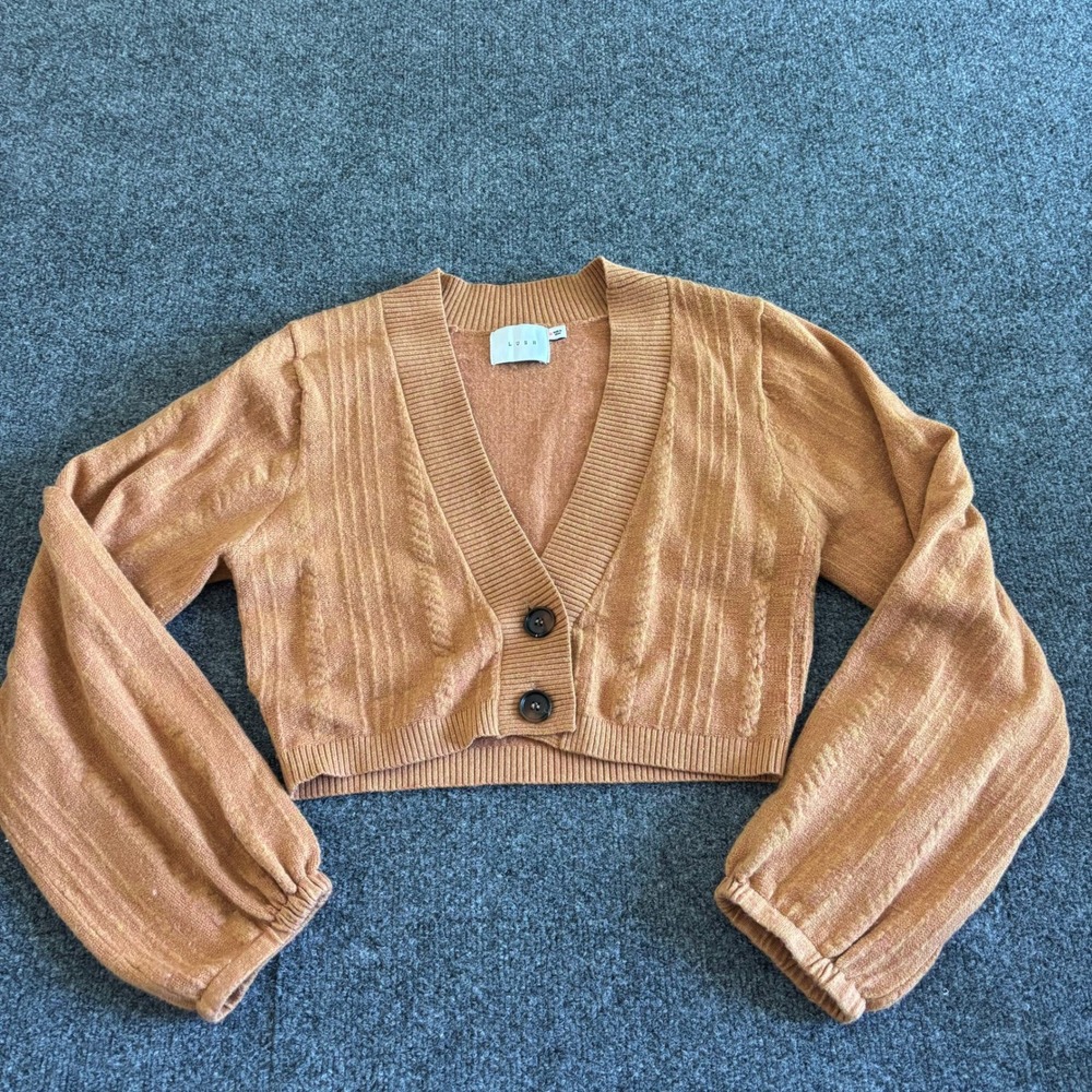 Lush Women Acorn Orange Cropped Cable Knit Cardigan Sweater LT1739-FCI Size M